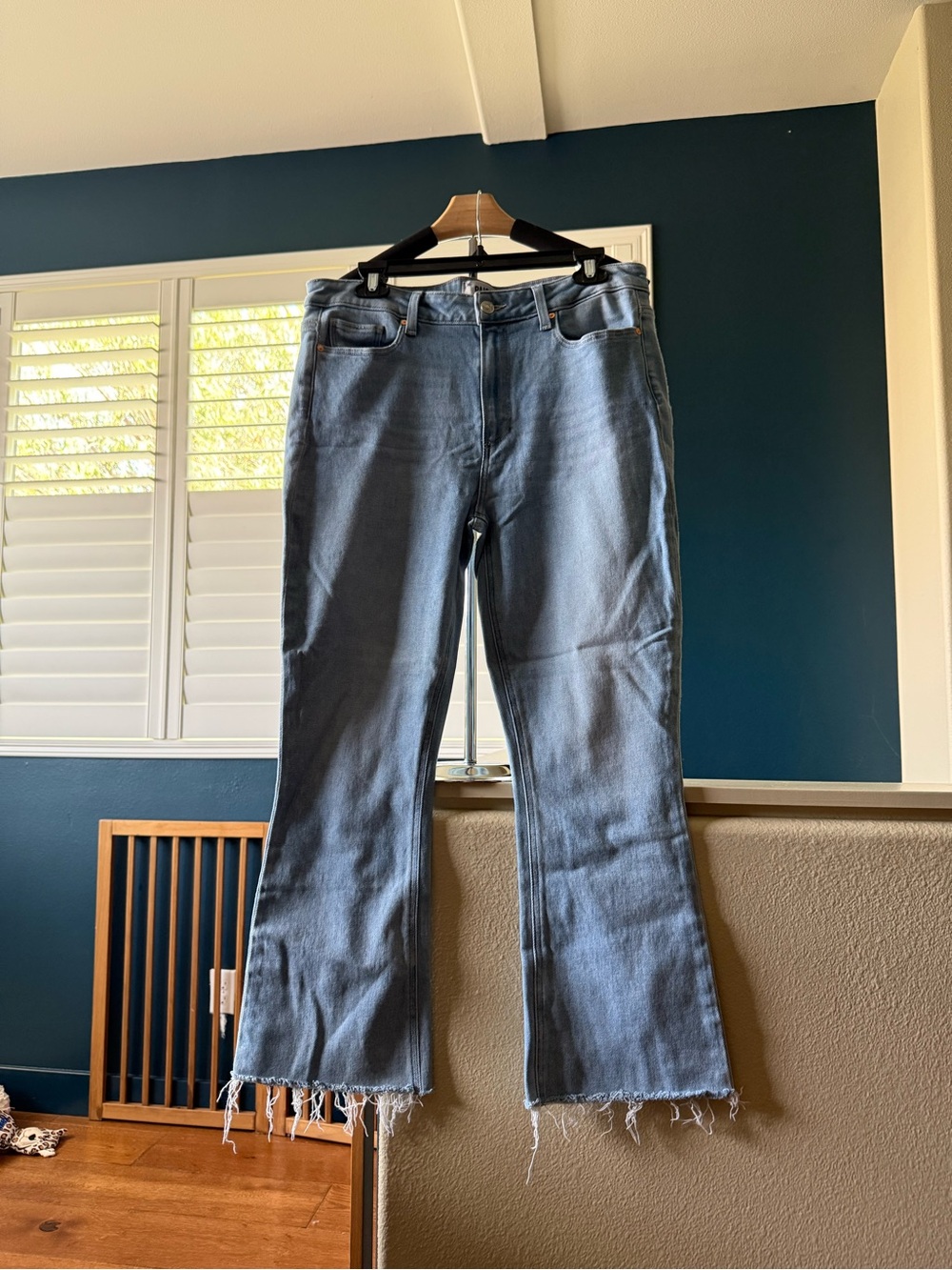 PAIGE Distressed Light Blue Flare Jeans